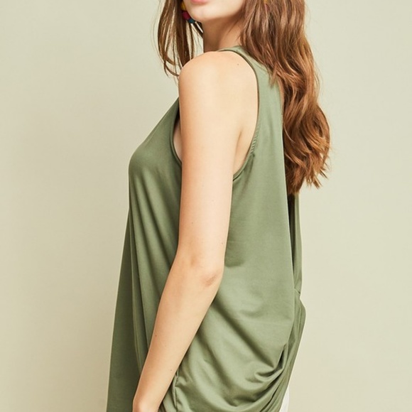 ☺ Army Green Backless Gathered Top - Picture 3 of 5